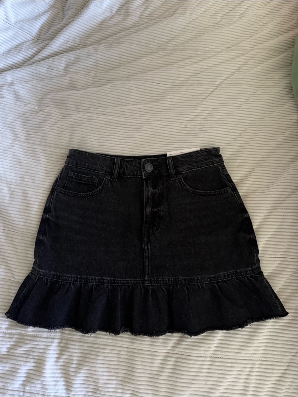 American Eagle Outfitters Black Ruffle Hem Mini Denim Skirt